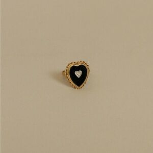 14k Gold and Black Enamel Heart Ring with Diamond - Kinn Vintage Collection